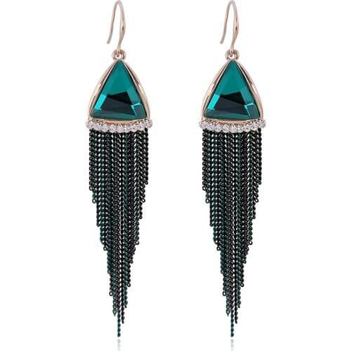 HAHA&TOTO Womens Long Chains Tassels Earrings Gold Plated and Crystal Beaded Drop Earrings Hook Fish Ear Jewelry Fashion Bijoux