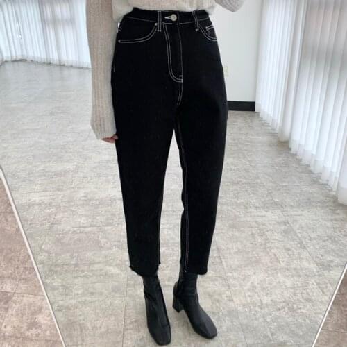 2021 New Spring Ankle Length Denim Pants Women Long Jeans High Waist Zipper Fly Revealed Thread Trousers
