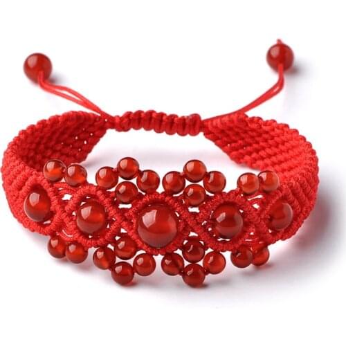 Ladies Natural Red Agate Bracelet, Adjustable Red Rope Hand-knitted Bracelet, Ethnic Style Delicate Red Rope Bracelet
