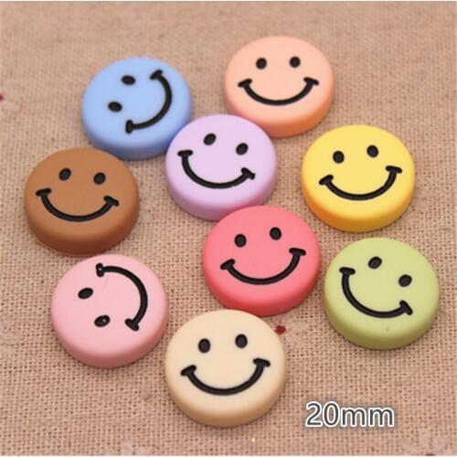 10pcs 20mm Mix Colors Resin Smiley Face Flat back Round Cabochon DIY Kids Clip Hair Ornament Accessories