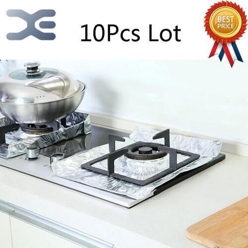 10Pcs Kitchen Gas Stove Aluminum Foil High Temperature Oilproof Cleaning Pad Stove Cleaning Pad Aluminum Foil Pad