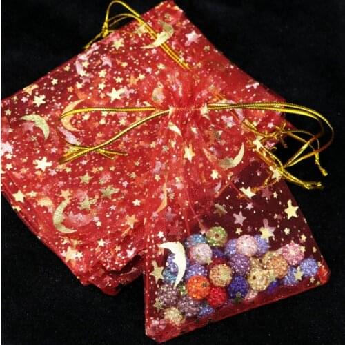 100Pcs Moon Star Drawstring Organza Bags Drawstring Small Jewelry Gift Bag Pouch