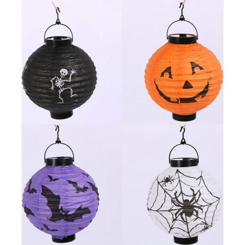 50 pcs New Arrive Halloween LED Paper Pumpkin Ghost Hanging Lantern Light Holiday Party Decor