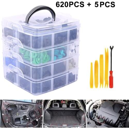 625pcs Mixed Auto Fastener Clip with Removal Hand Tool Car Body Push Retainer Pin Rivet Bumper Door Trim Panel Retainer Fastener