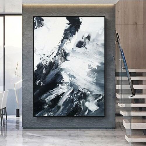 Abstract Black And White Thick Texture Canvas Wall Art Hand Painted Oil Painting Wall Decor Acrylic Canvas Craft For Home Decor