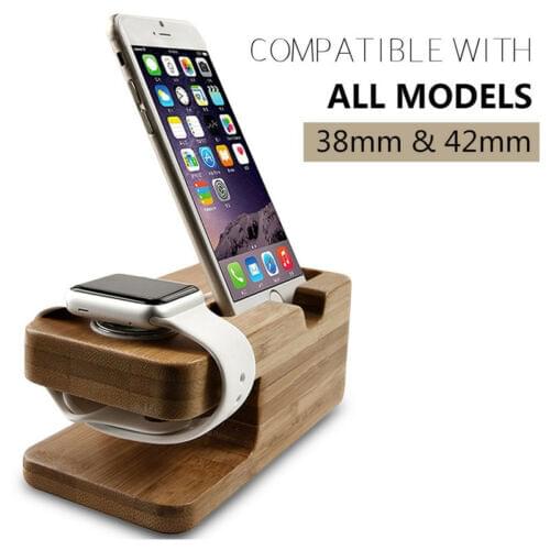 Bamboo Charging Dock Charger Holder Stand For Apple Watch iWatch iPhone Mobile Phone Holder