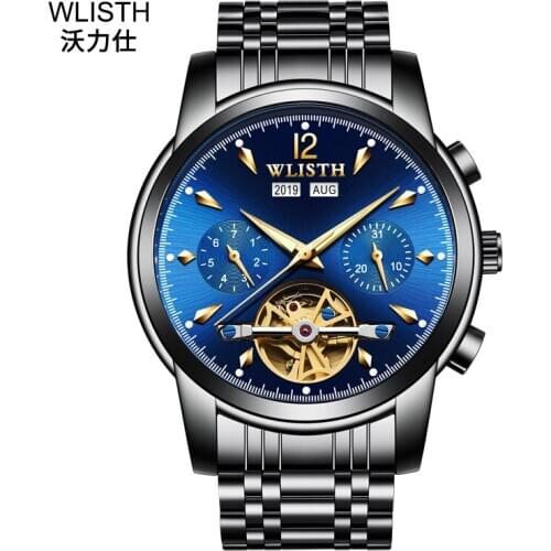 Hot WLISTH Mens Tourbillon Waterproof Watches Automatic Mechanical Watches Men Skeleton Watch Male Wristwatch Relogio Masculino