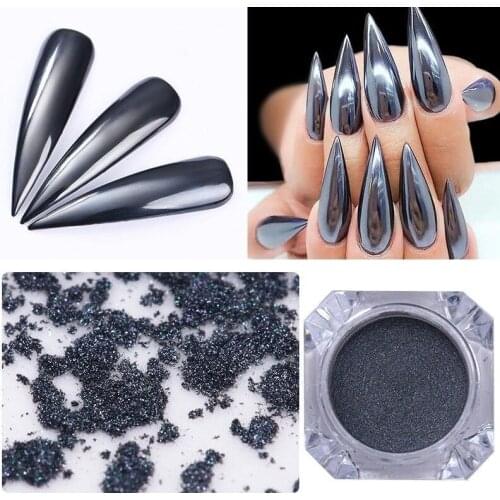 Black Mirror Nail Glitter Powder 1g Gun Metal Color Dazzling Shining Chrome Pigment Dust Paillettes Nail Art Decorations
