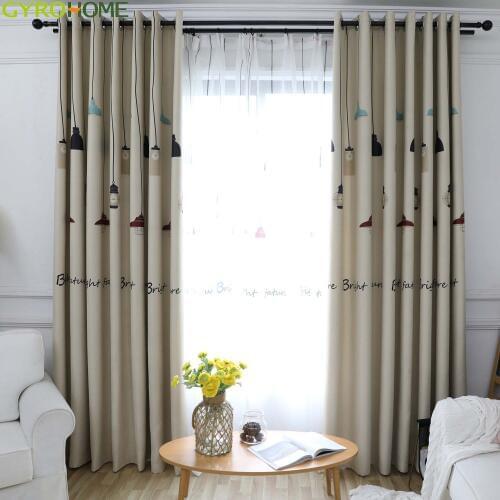 Lamp Pattern Design Printed Drapes Living Room Cartoon Blackout Window Curtains Fabric For Children
