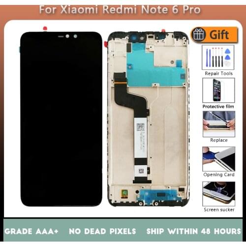 For XIAOMI Redmi Note 6 Pro Original LCD screen assembly with front case Black With repair tools and Tempered film