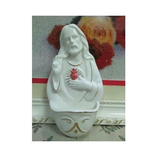 White porcelain pendant hand-painted white porcelain Jesus hanging wall image pendant ceramic church ornament holy water cup