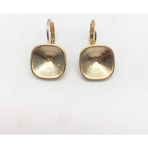 Classic Earrings Settings Cushion Square Fancy Stone 4470 12mm With French Hook Lever Back For Austrian Crystals Fit Accessories