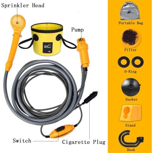 Portable Camping Shower Hot Water kit Outdoor Shower Water Bag 12V Electric For Hiking Travel Car Washing, Plants Pet Watering