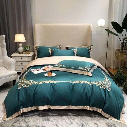 Floral Embroidered Green Gray Duvet Cover Set Luxury Bedding set Comforter Cover Bed Sheet Pillow Shams Queen King size 4Pcs