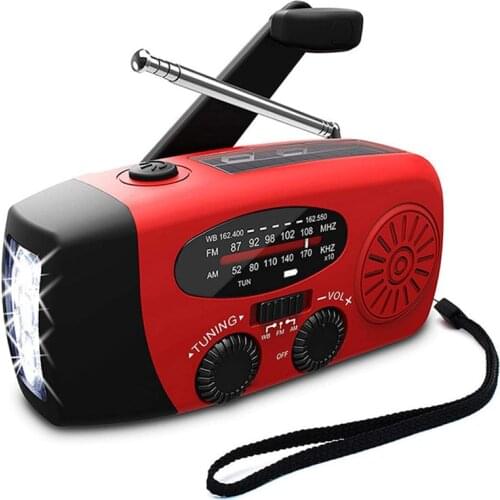 Multifunctional Hand Radio Solar Crank Dynamo Self Powered AM/FM/NOAA Weather Radio Emergency Use LED Flashlight Power Bank