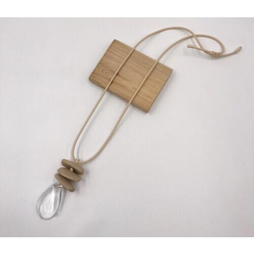 Kara&Kale Boho Fashion Jewelry Earthy Necklace Wax Cord Transparent Resin Beads Pendant Vintage Collares Long Necklace Women