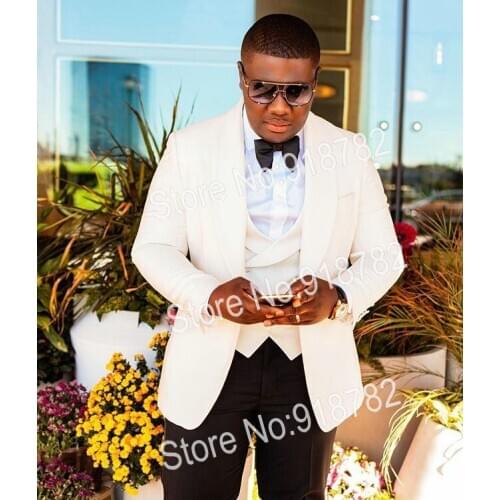 Mens Suits With Pants 2019 Latest Coat Pant Designs Tuxedo Off White 3 Piece Suits Men Slim Fit Groom Suit Men Suits For Wedding
