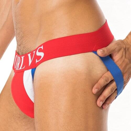 ORLVS Brand Sexy Mens Jockstraps Gay Jocks Cotton Low Rise Thongs Gay Underwear Double pipe G Strings Brief Bikini Backless