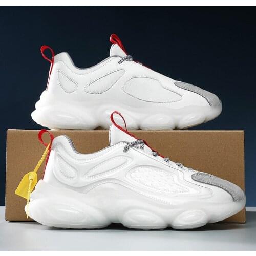 Large Size Mens Shoes Trendy Breathable Flying Shoes Casual Sports Shoes Popcorn High-Top Thick-Soled New Daddy Shoes