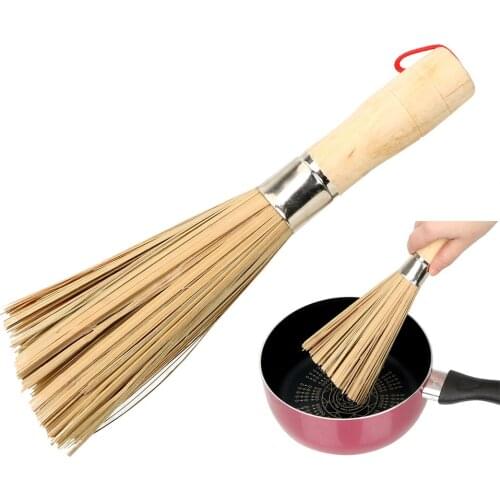 Natural Bamboo Brush Non-stick Oil Durable Wash Pot Brush Wooden Handle Handmade Wash Dishes Kitchen Tools