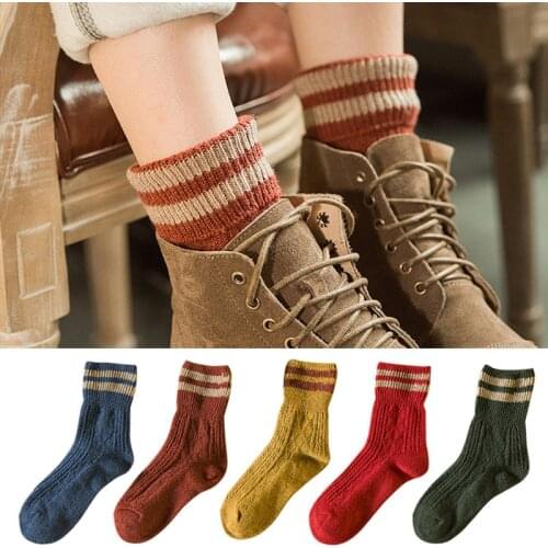 Winter Wool Socks Thicken Warm Knitted Striped Women Socks Christmas Style Female Short Socks Moda Feminina Skarpetki