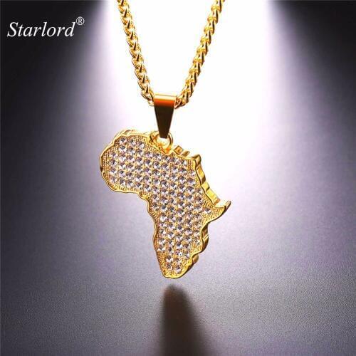 Starlord New African Map Pendant Necklace With Austrian Rhinestone Stainless Steel/Gold Color Necklace For Men/Women GP2572