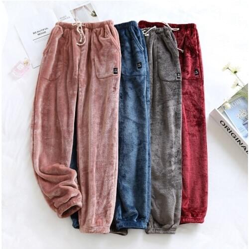 2020 Fall Winter Pants Bottoms For Couples Warm Thick Coral Fleece Sleep Pants Soft Pajamas For Men Women Plus Velvet Trousers