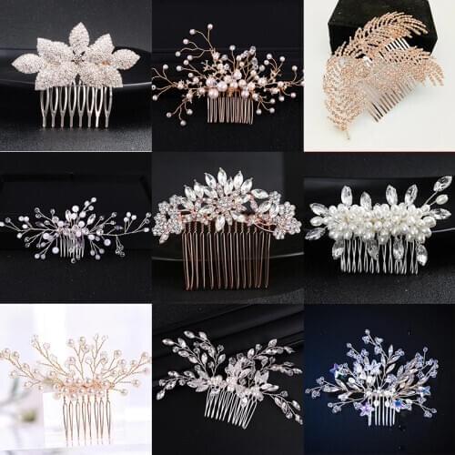 Various Hair Combs Wedding Hair Ornaments Women Hair Jewelry Accessories Rhinestone Head Decoration Pearl Bridal Jewelry