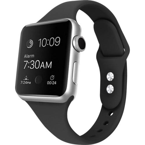 For Apple Watch Band 44mm Silicone 304 Stainless Double Button Pure Color Strap for Apple Watch 40mm 42mm 38 Watch SE Wristband