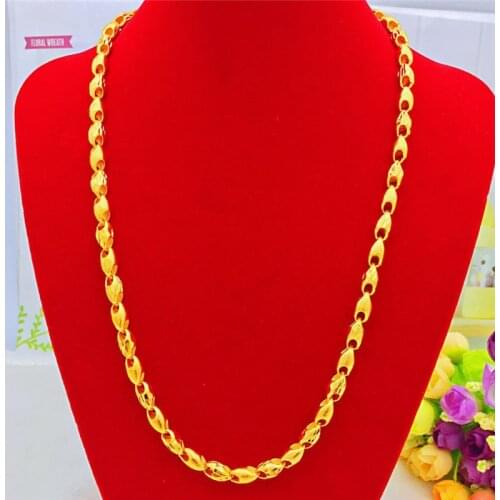 Fashion Luxury 14k Gold Mens Wedding Necklace Yellow Gold Sunflower Seed Chain Necklace 60cm Fine Jewelry Annivesary Gifts Male