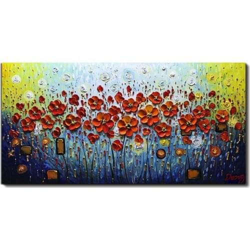 Hand Made Abstract Yellow Wall Tree and Red Flower Landscape 5D Round Diamond Painting Kit DIY Mosaic Painting