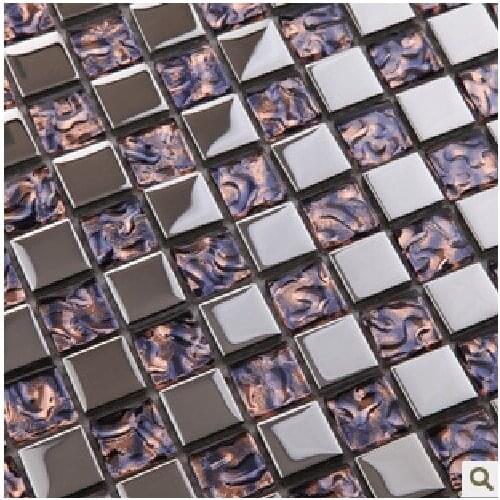 Crystal Glass Mosaic Gold Plating Silver Mirror Mosaic, Lavender Light Purple Glass Mosaic Mixed Electroplate Steel wall tiles