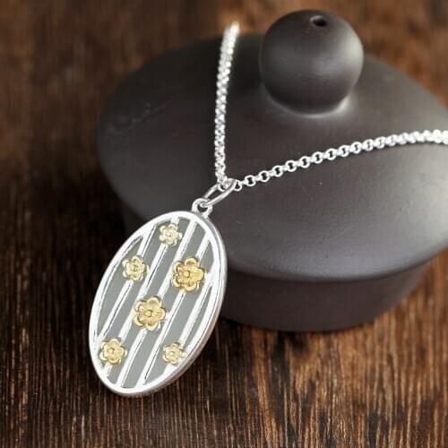 Silver necklace set with hetian white jade plum blossom female high-grade bamboo clavicle chain necklace pendant