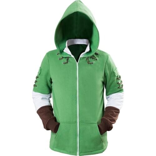 Link Cosplay Hoodie Green Zip Up Hoodie Sweatshirt Cotton Long Sleeve Coat Cosplay Costume