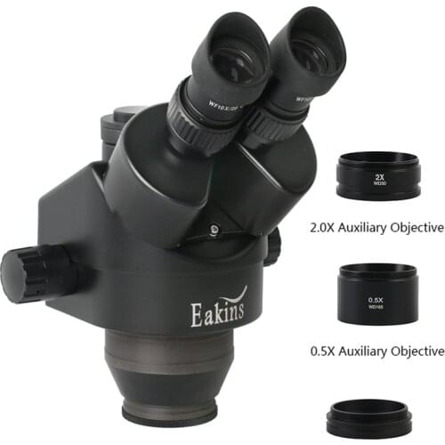 Trinocular Stereo Microscope Head Industrial Microscope Continuous Zoom 7-45X Auxiliary Lens Working Distance