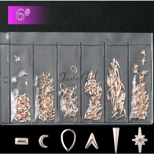Mixed 6 shapes rose gold metal 3D nail art decorations charms rivet studs charm glitter nails Accessories Supplies Tools
