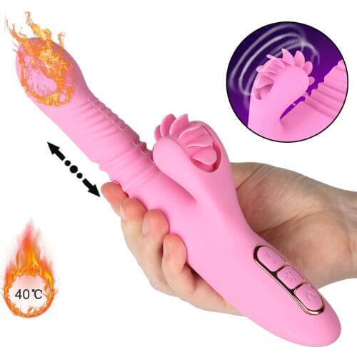 Smart Heating G-Spot Dildo Vibrator Auto Telescopic Tongue Rotating Clitoris Stimulator Vibrator Sex Toys Masturbator for Women