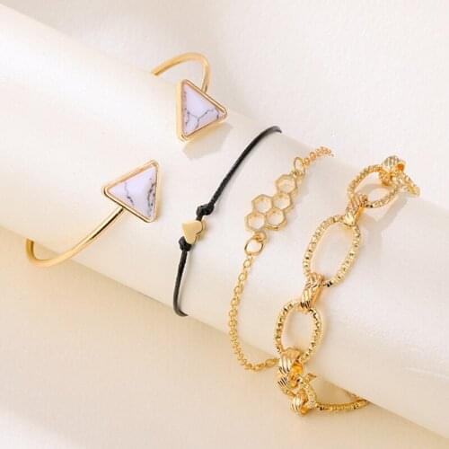 VKME Fashion Punk Gold Chain Cuban Bracelets Set For Women Black Rope Geometry Bracelet Adjustable Bohemian Charm Bangle Jewelry