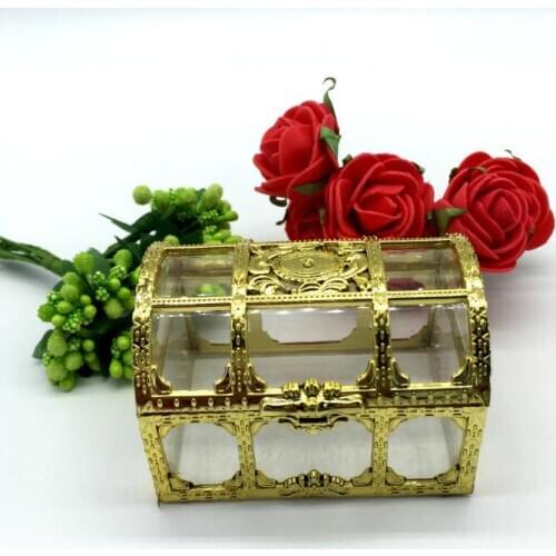 Top grade golden silvery transparent plastic treasure chest wedding candy box gift boxes LX2209