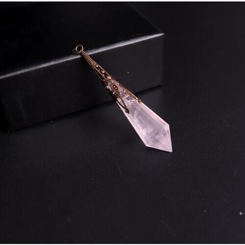High Quality Natural Stone Facet Rose Quartzs Pendulum for Dowsing Pendant Healing Pink Crystal Pendule Chakra Pendulum Jewelry