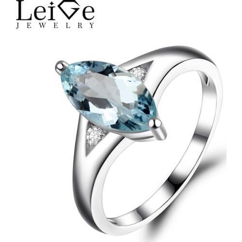 Leige Jewelry Natural Aquamarine Engagement Rings Women 925 Sterling Silver Promise Rings Marquise Cut Gemstone Fine Jewelry