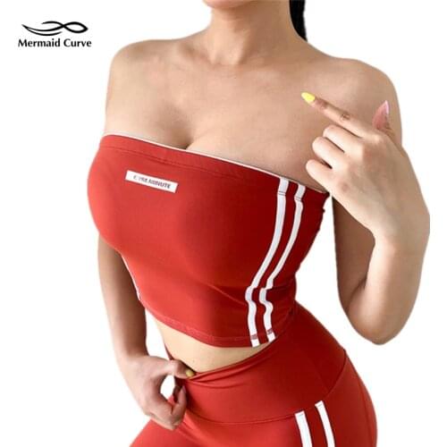 Mermaid Curve Sexy Strapless Striped Sports Underwear Womens Low Support Running Gather Yoga Dance Fitness Bra Vest With Pad
