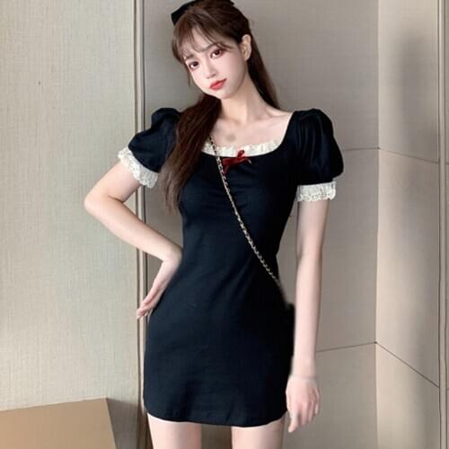 Women High Waist Lace Dress Sweet Slim Dresses Women Squar Collar Summer Dress Female Sexy Vestido