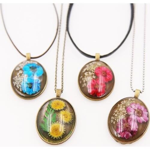 Real Flowers Resin Women Pendant Necklace Fashion Heart Pendant Jewelry