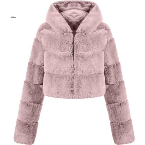 Winter Luxury Short Black Faux Mink Fur Coat Women with Hood Long Sleeve Plus Size Thick Warm Fluffy Furry Jacket