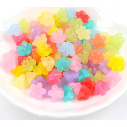 100Pcs Mixed Candy Color Acrylic Flower charm Spacer Beads Flatback Cabochon Scrapbooking Craft For Diy 10mm YKL0430X