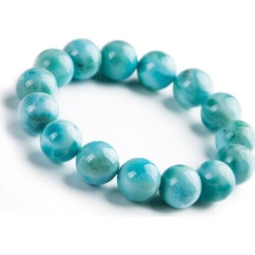 15mm Genuine Natural Blue Larimar Stone Crystal Stretch Round Bead Bacelets For Women Men Drop Shipping