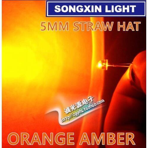 200pcs 5mm Water Clear Straw Hat Orange Amber LED Diode Light Super Bright Wide Angle 5 mm Light-Emitting Diode LED Lamp