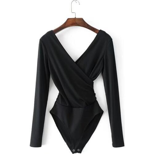 2019 Women Backless Jumpsuits Black White Body femme monos cortos de mujer Long Sleeve Bodysuit