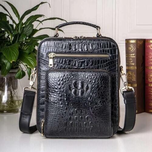 2020 SS Genuine Crocodile Leather men crossbody bags multi functional Front zipper pocket cross body bag men fashion bag handbag